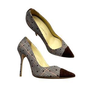 Sarah Flint Perfect Pump 100 Espresso Glen Check Plaid Suede Heels 39.5 (8.5 US)